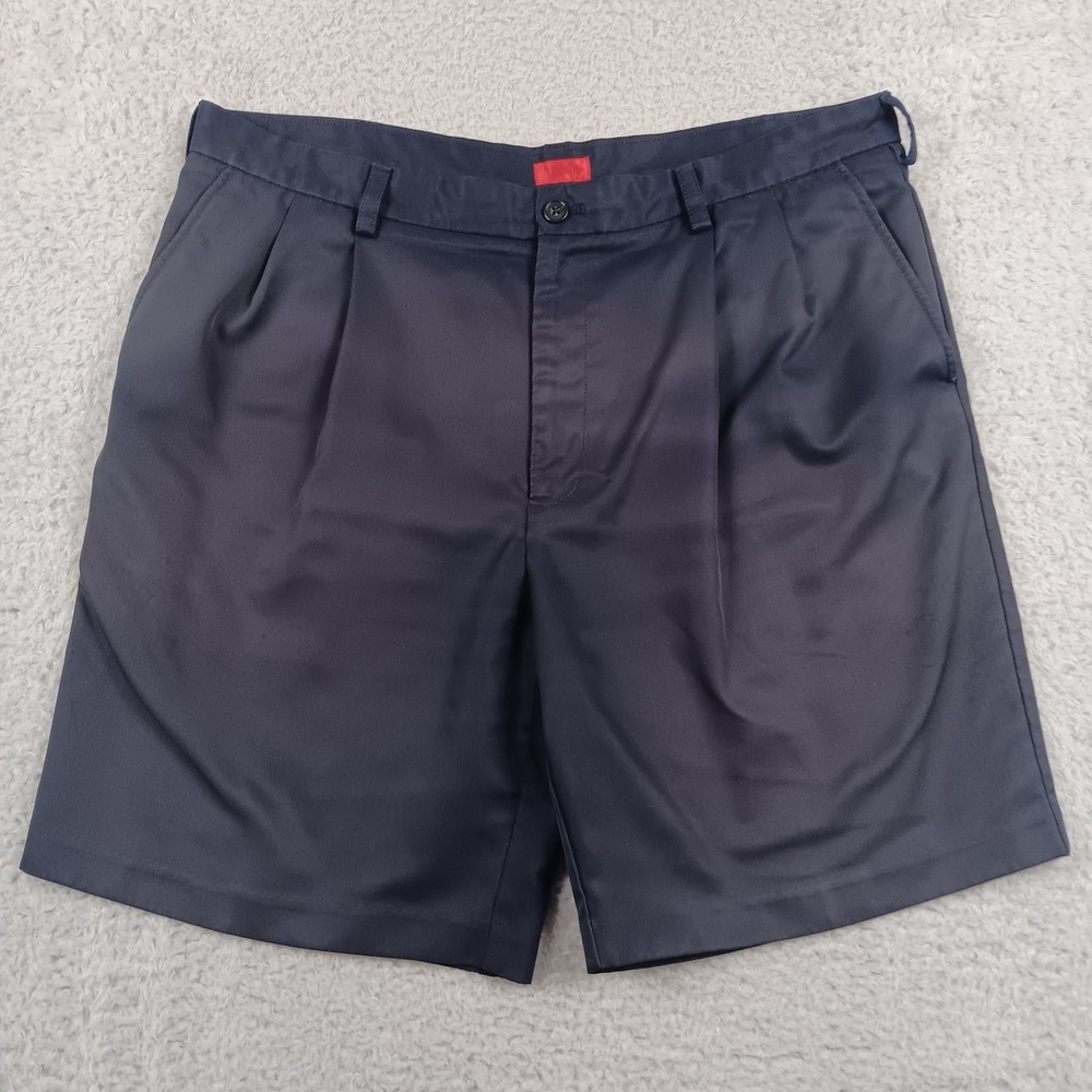 Izod Shorts Pleated Mens 40 Navy Blue Solid Polyester Classic Fit 07517